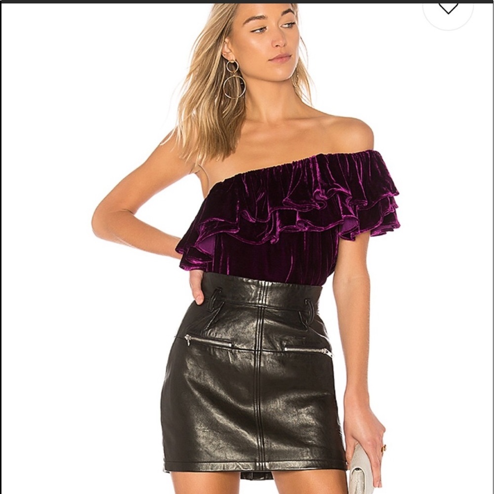 LOVE SHACK FANCY VELVET RUFFLE TOP